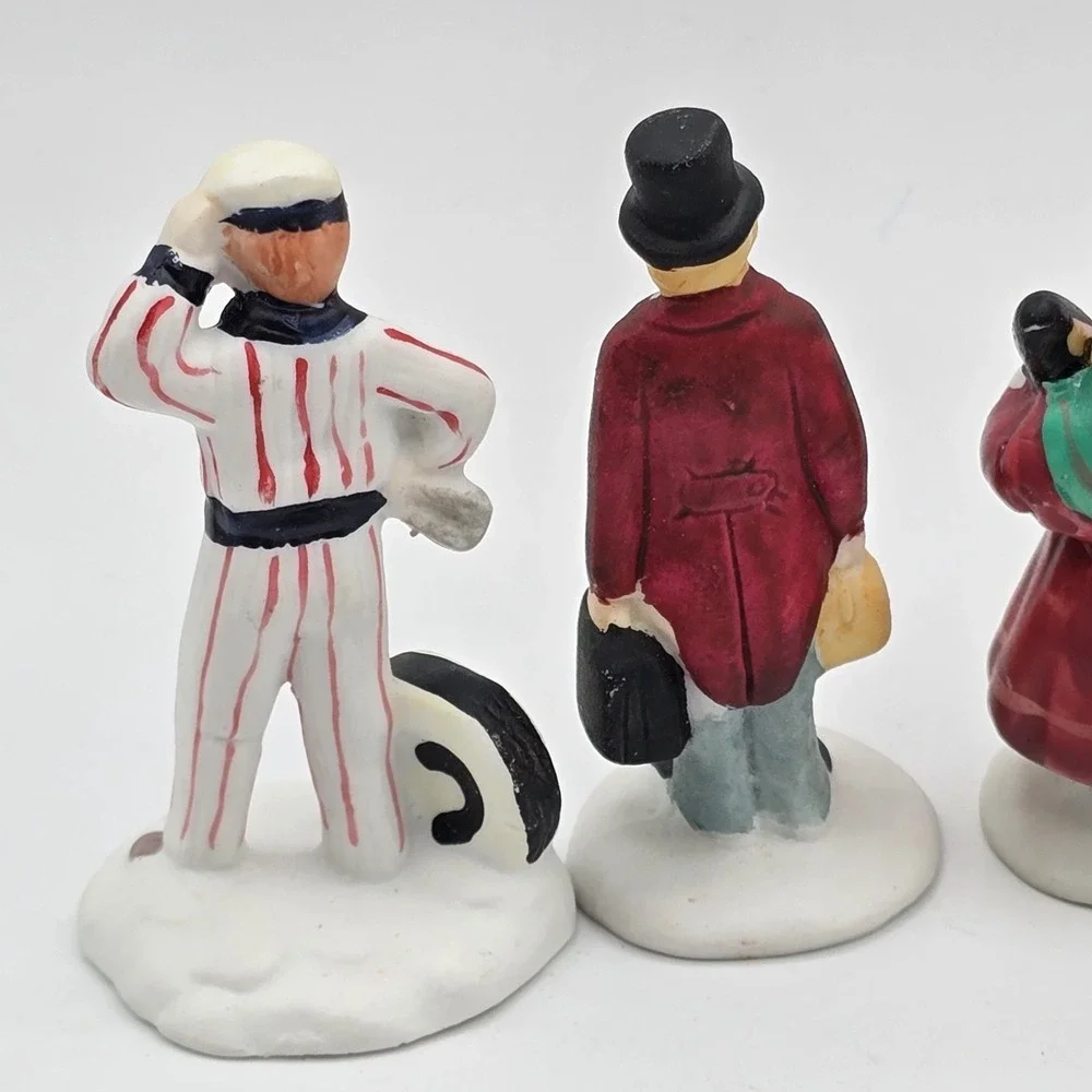 Vtg Christmas Village Figures Lot Ceramic Miniature Victorian People Gas Station